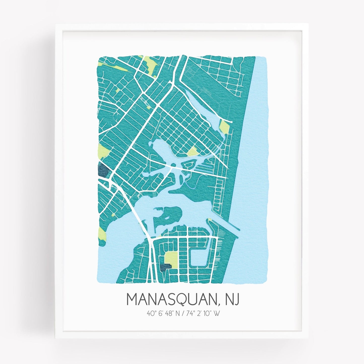 A city map print of Manasquan New Jersey in teal - Sparks House Co