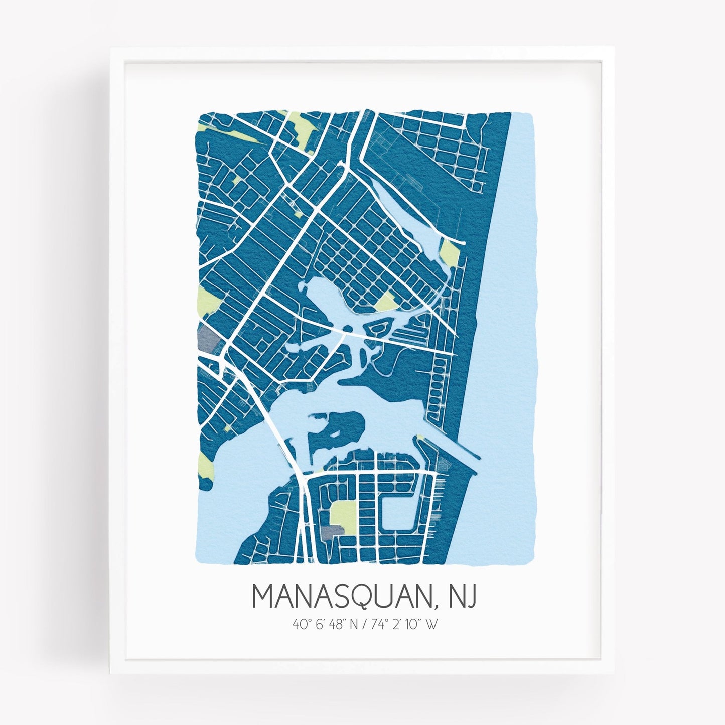A city map print of Manasquan New Jersey in blue - Sparks House Co