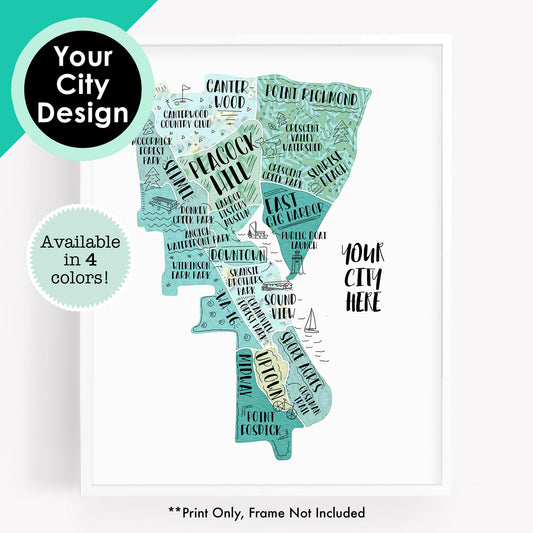 A custom city illustrated map print of your hometown