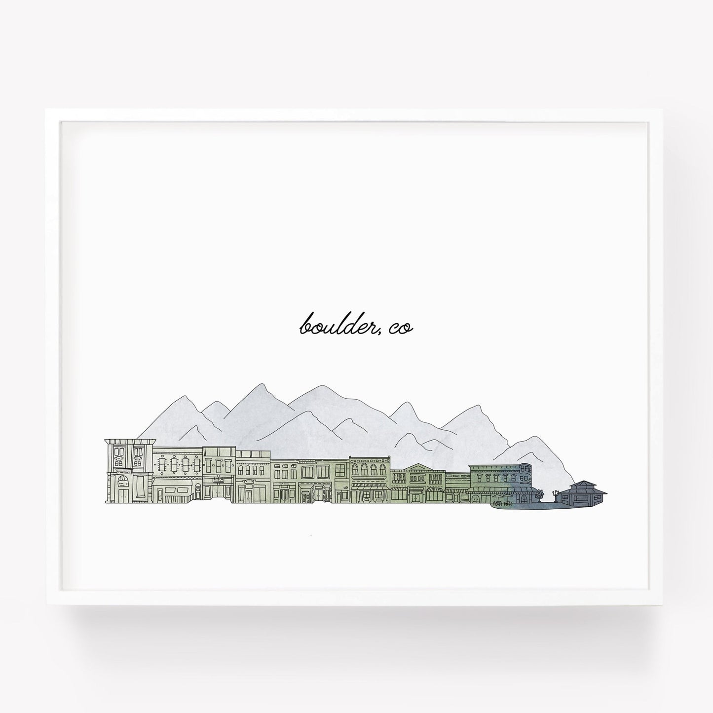 A city art print of a skyline drawing of Boulder Colorado - Sparks House Co