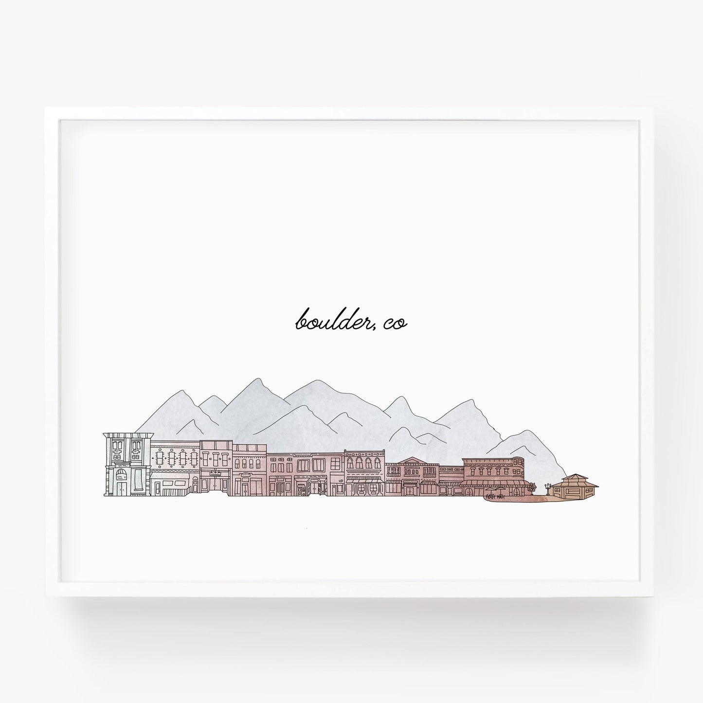 A city art print of a skyline drawing of Boulder Colorado - Sparks House Co