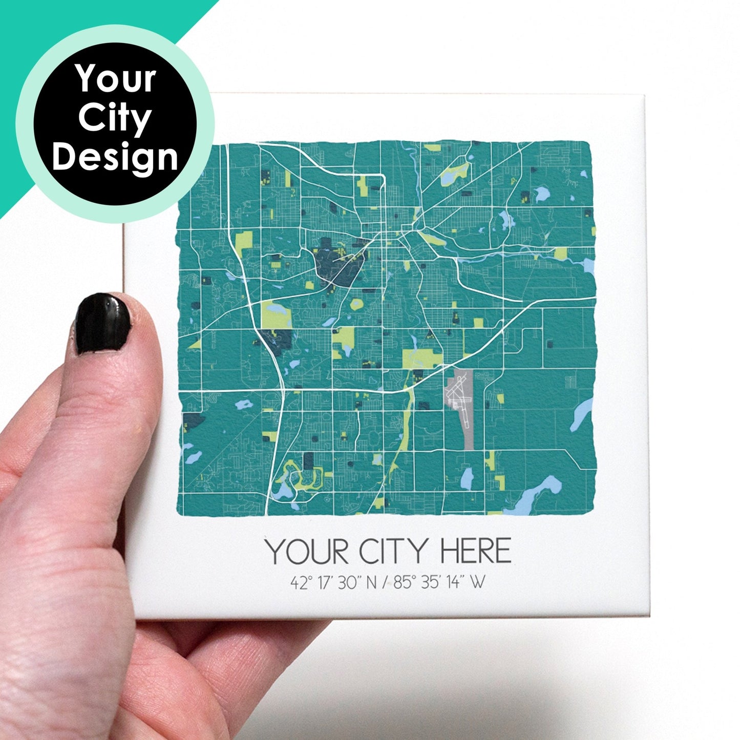 Custom City Map Coasters - Souvenir of Your Hometown (Set of 4)