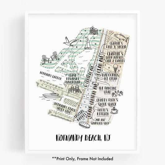An illustrated map of Normandy Beach NJ, as a print - Sparks House Co