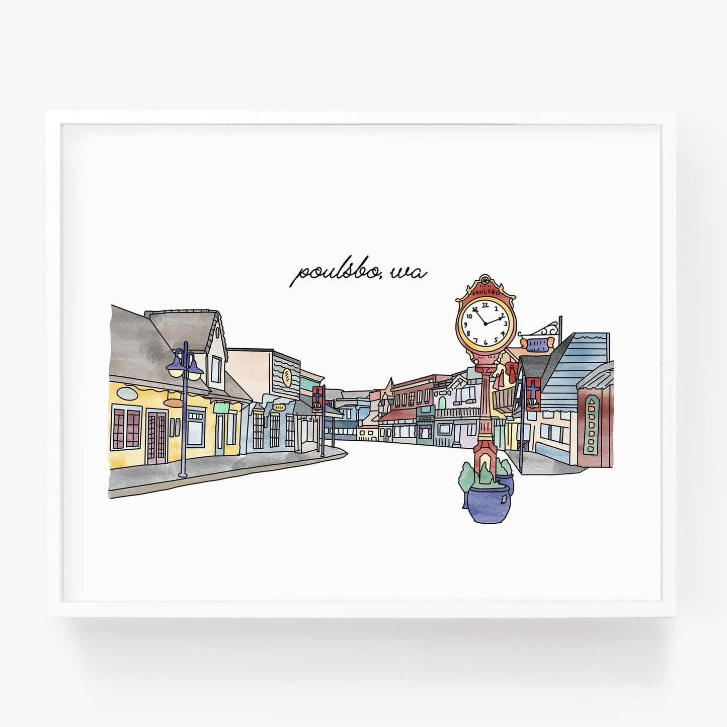 A city art print of a skyline drawing of Poulsbo Washington - Sparks House Co