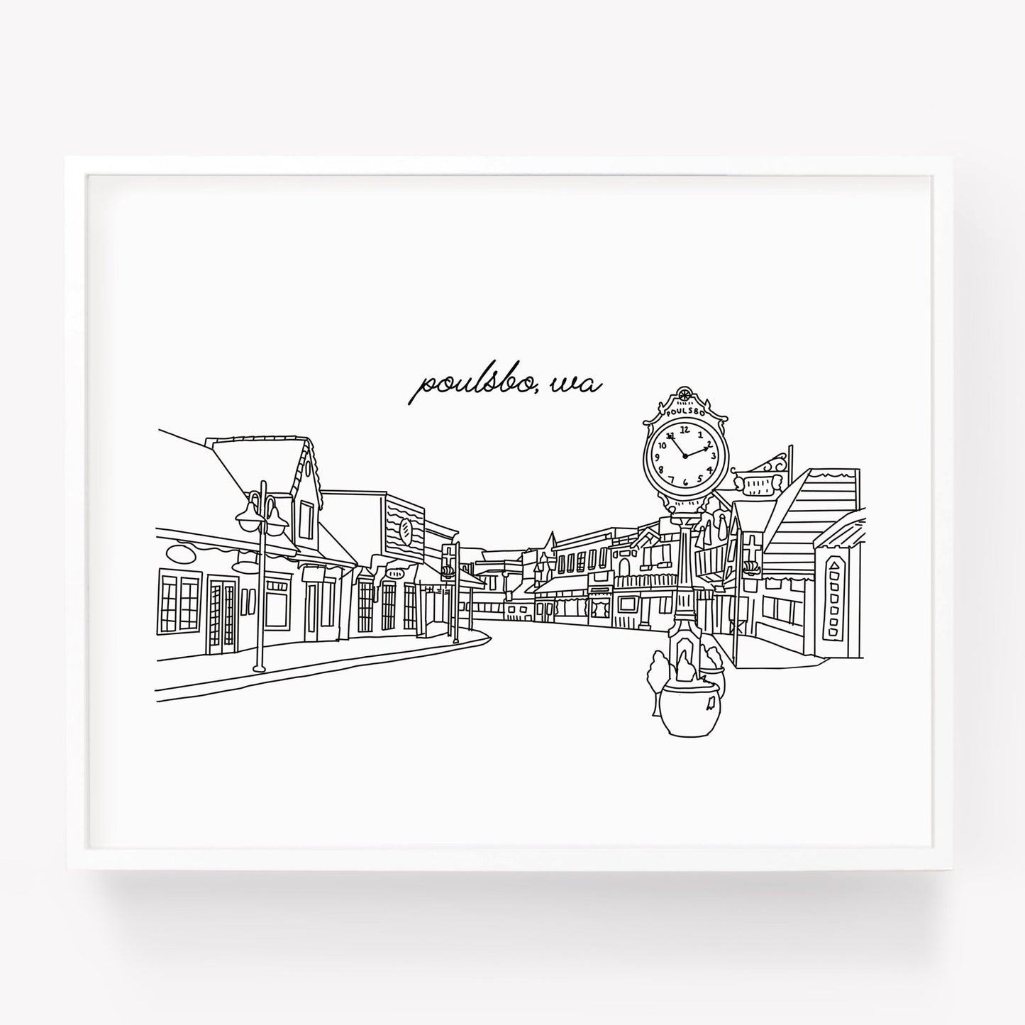 A city art print of a skyline drawing of Poulsbo Washington - Sparks House Co