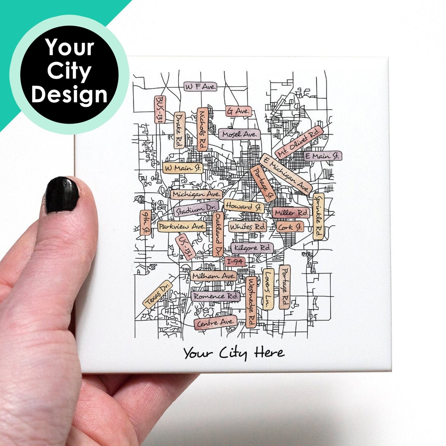 Custom Street Map Coasters - City Map Souvenir of Your Hometown (Set of 4)