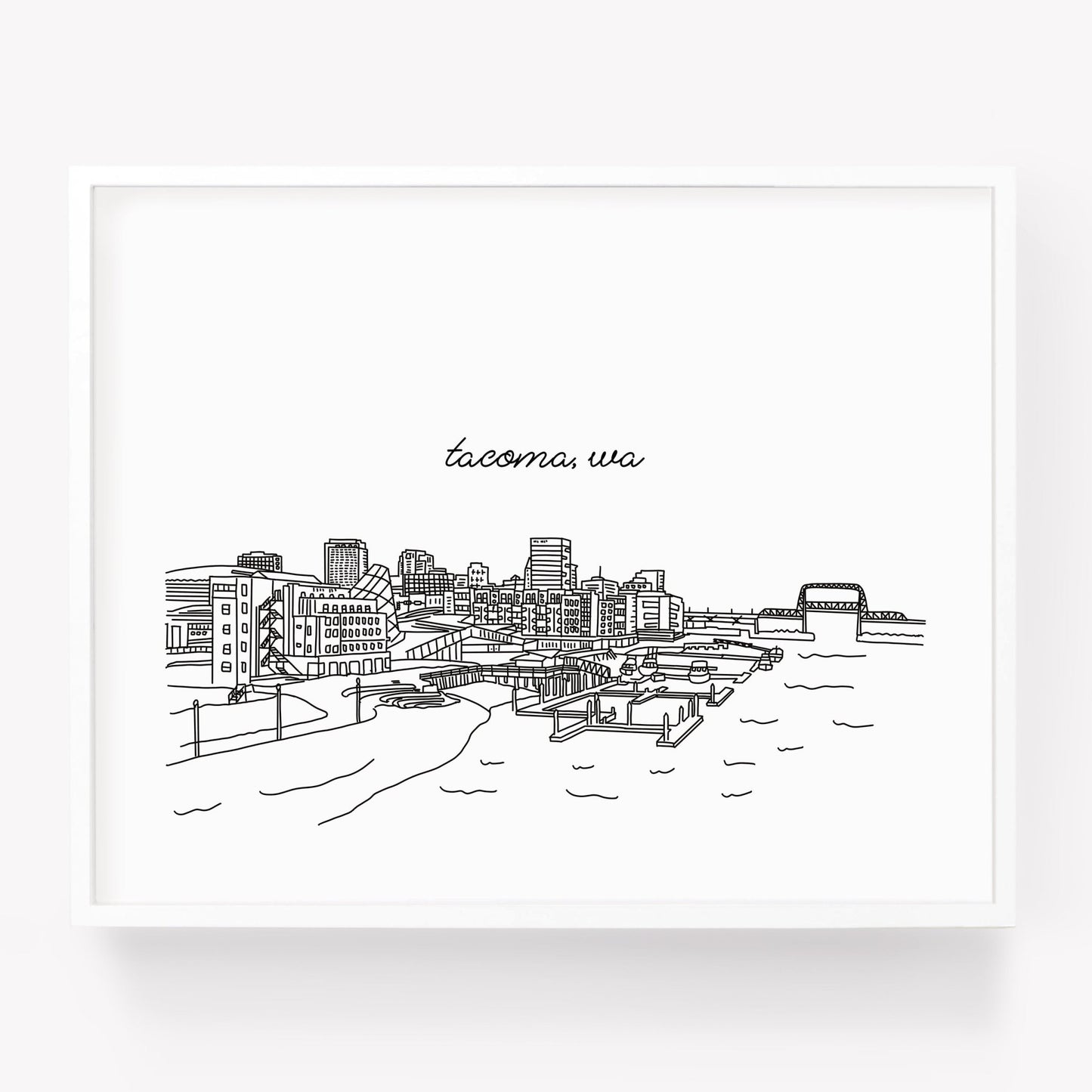 A city art print of a skyline drawing of Tacoma Washington - Sparks House Co