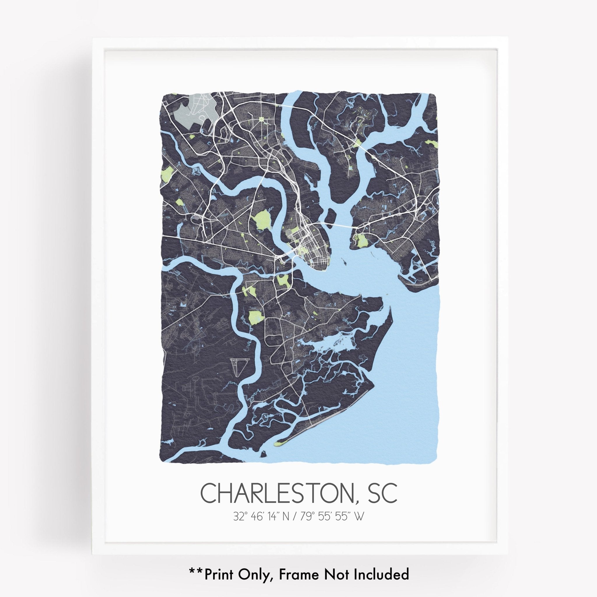 Cute Sc Map Watercolor City Map Print of Charleston SC – Sparks House Co.