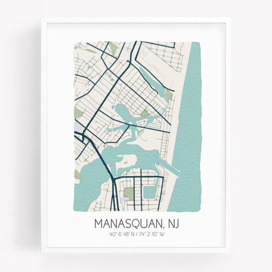 A city map print of Manasquan New Jersey in beige - Sparks House Co