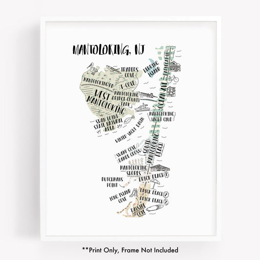 Mantoloking NJ Map Print - Hand Drawn Map Poster - City Map New Jersey Souvenir