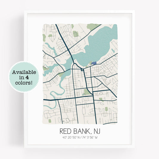A city map print of Red Bank NJ, in the color beige