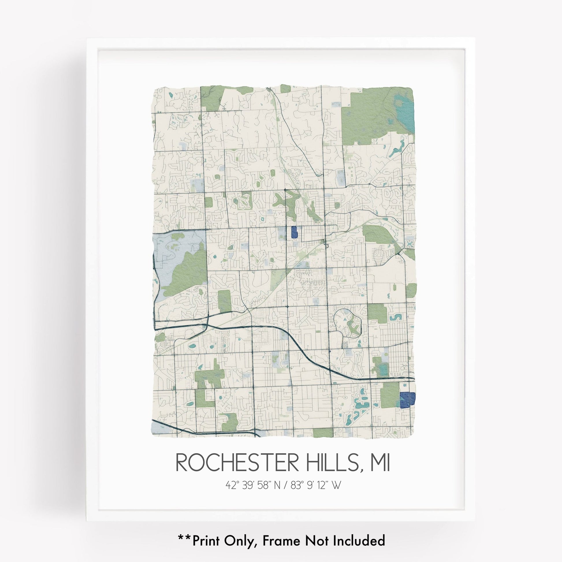 A city map print of Rochester Hills Michigan - Sparks House Co