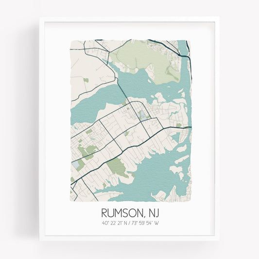 Rumson NJ City Map Art Print - Hometown Map Poster - City Map New Jersey Souvenir