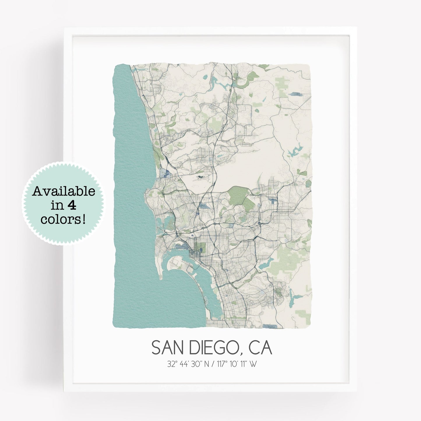 A city map print of San Diego CA, in the color beige