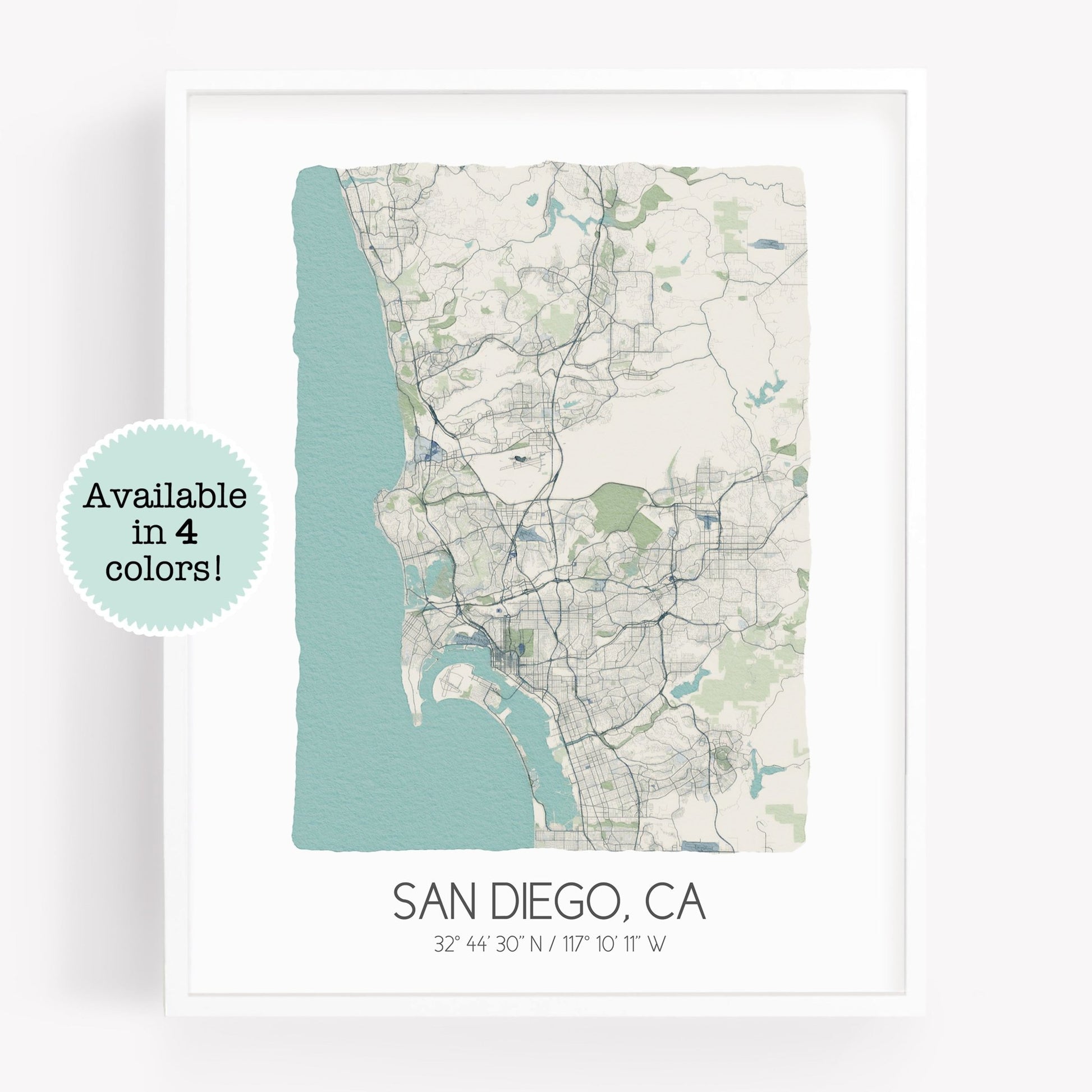 A city map print of San Diego CA, in the color beige