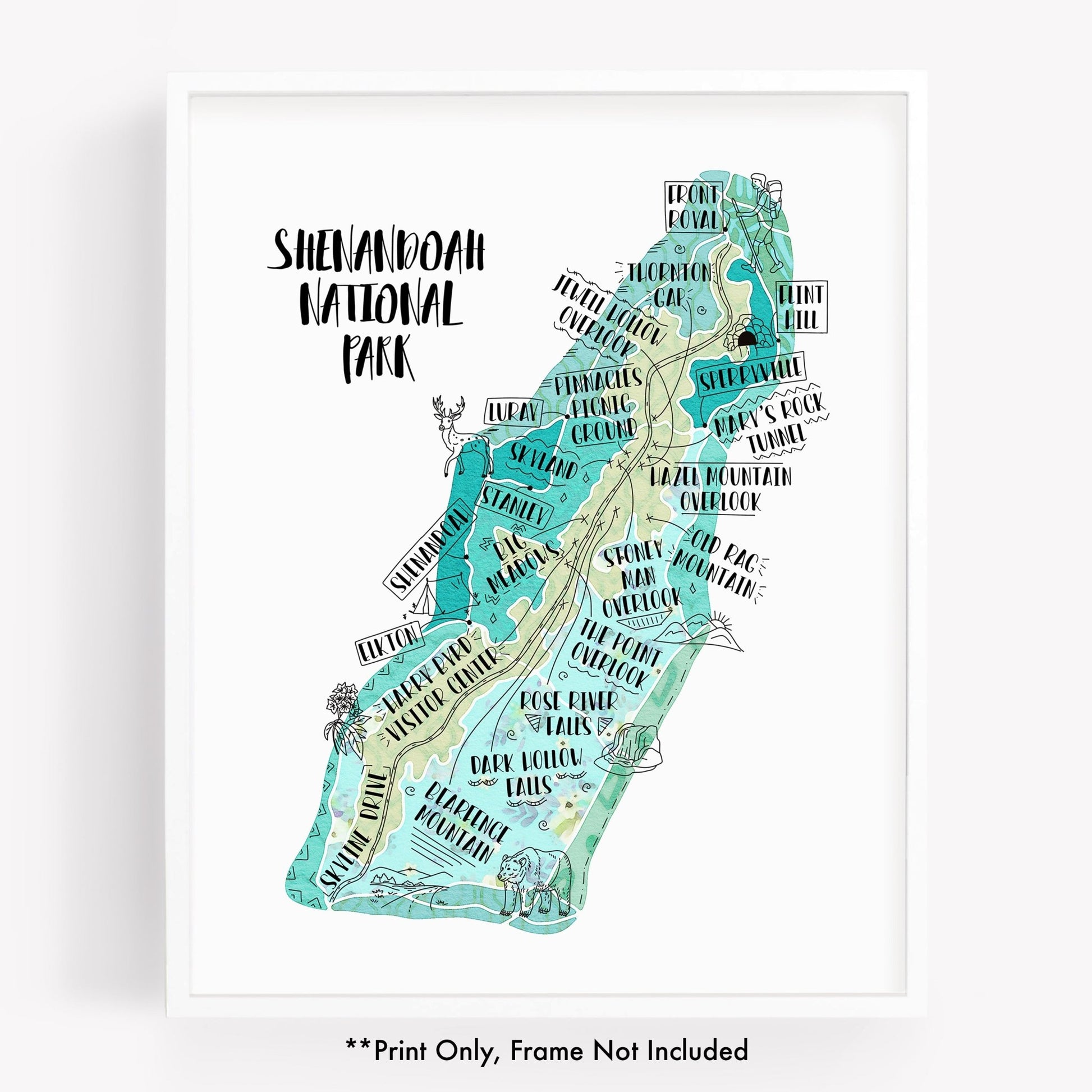 An illustrated map of Shenandoah National Park, as a print - Sparks House Co