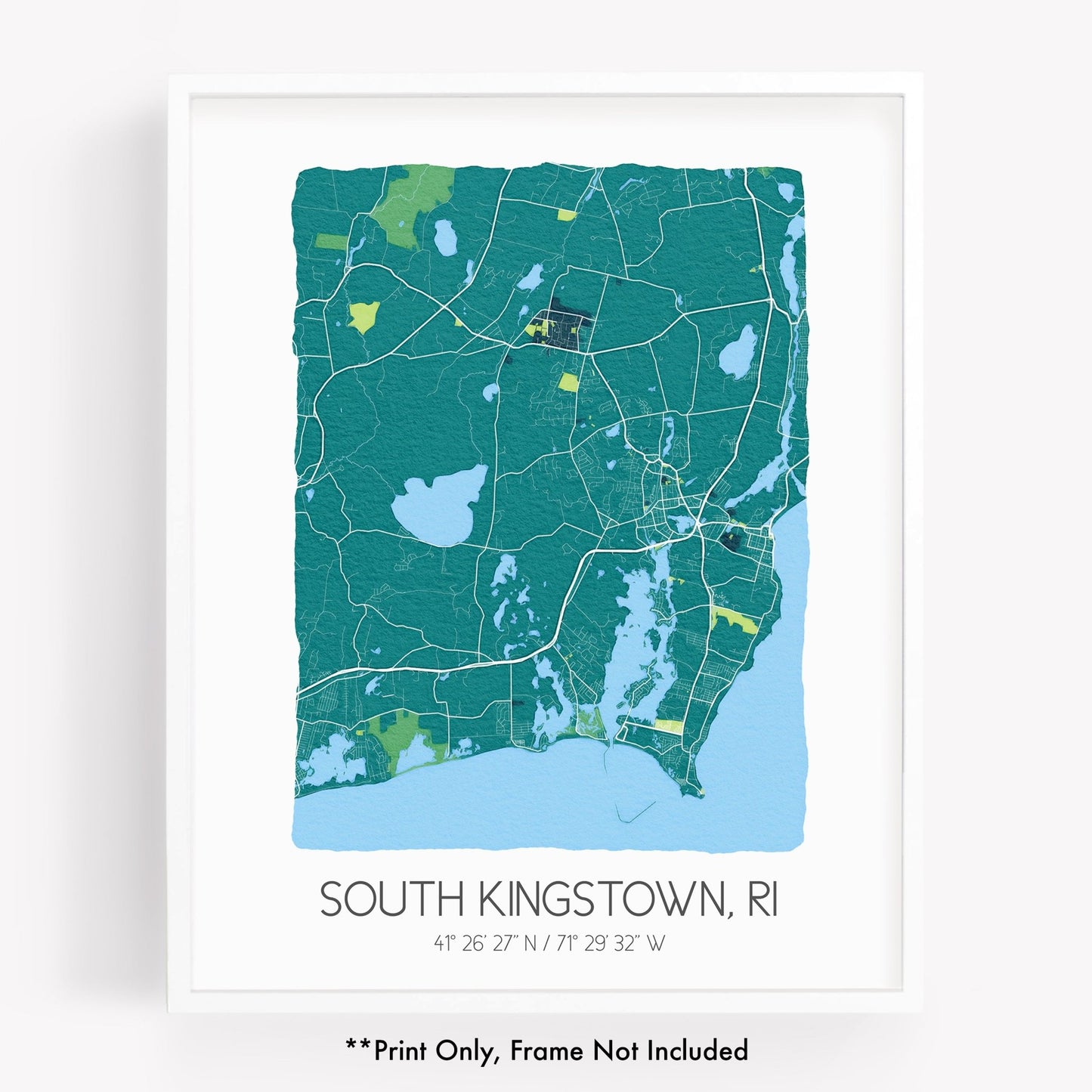 A city map print of South Kingstown Rhode Island - Sparks House Co