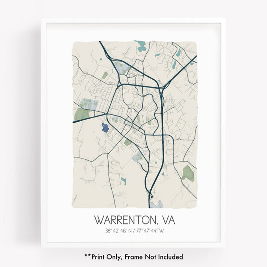 A city map print of Warrenton Virginia - Sparks House Co