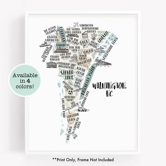 An illustrated map of Wilmington North Carolina, as a print - Sparks House Co