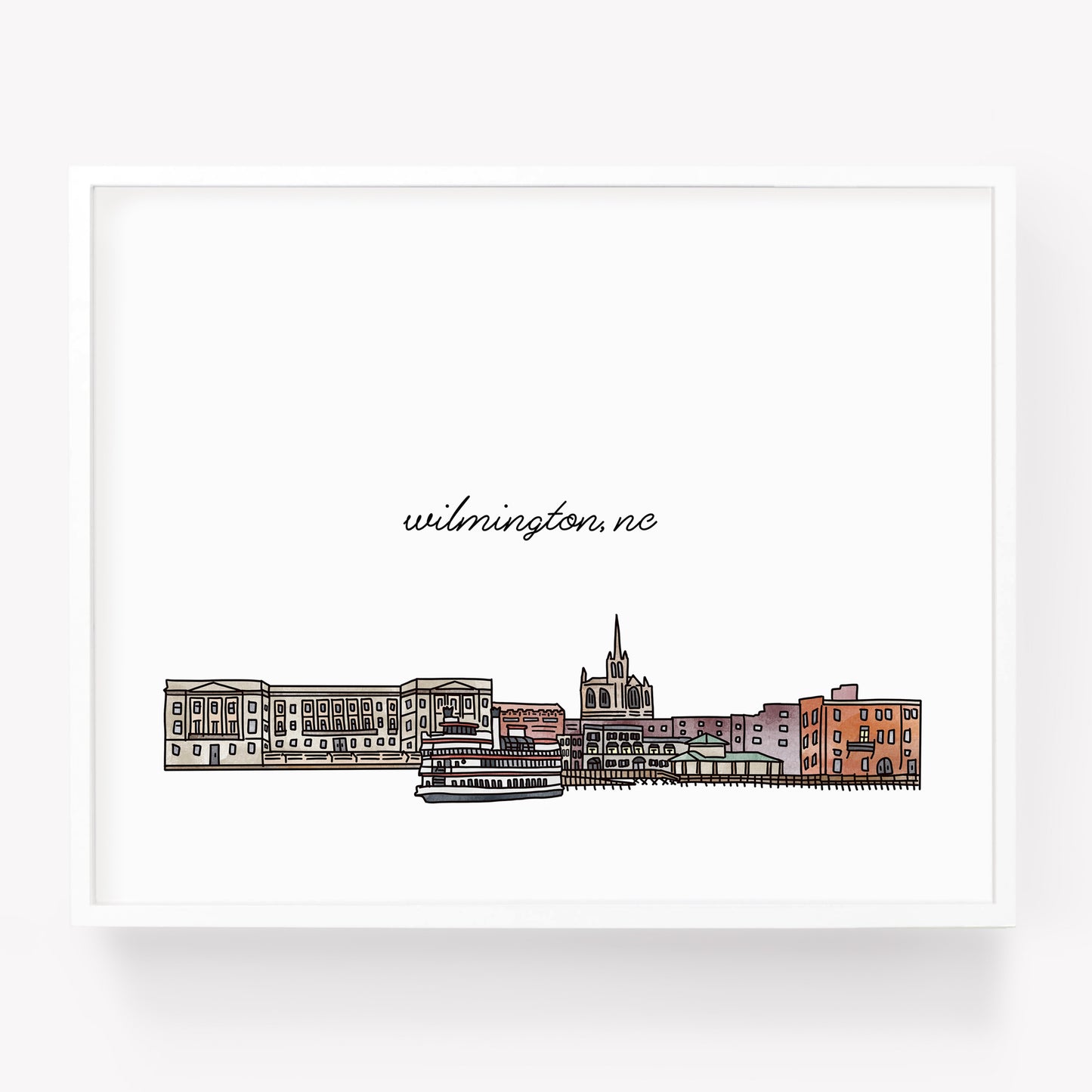 A city art print of a skyline drawing of Wilmington North Carolina - in the color natural