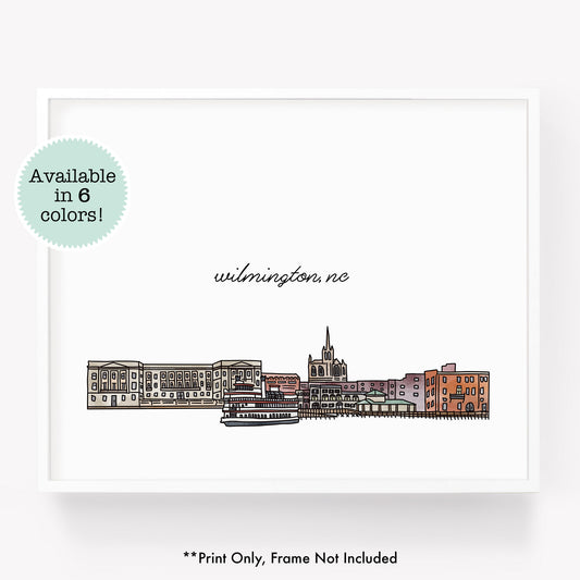A city art print of a skyline drawing of Wilmington North Carolina - Sparks House Co