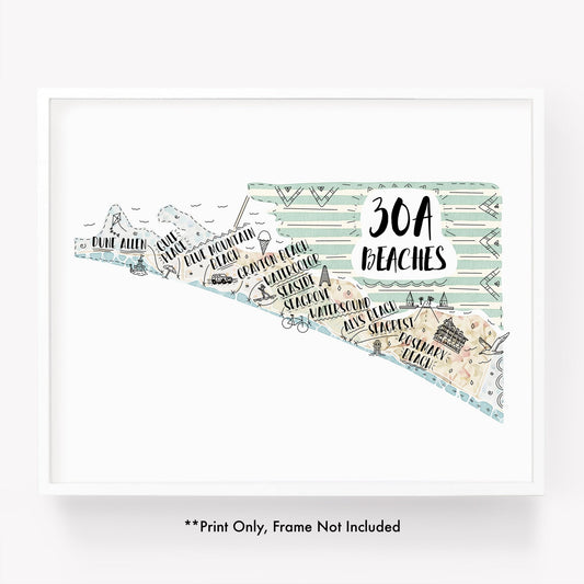 An illustrated map of 30A Florida, as a print - Sparks House Co