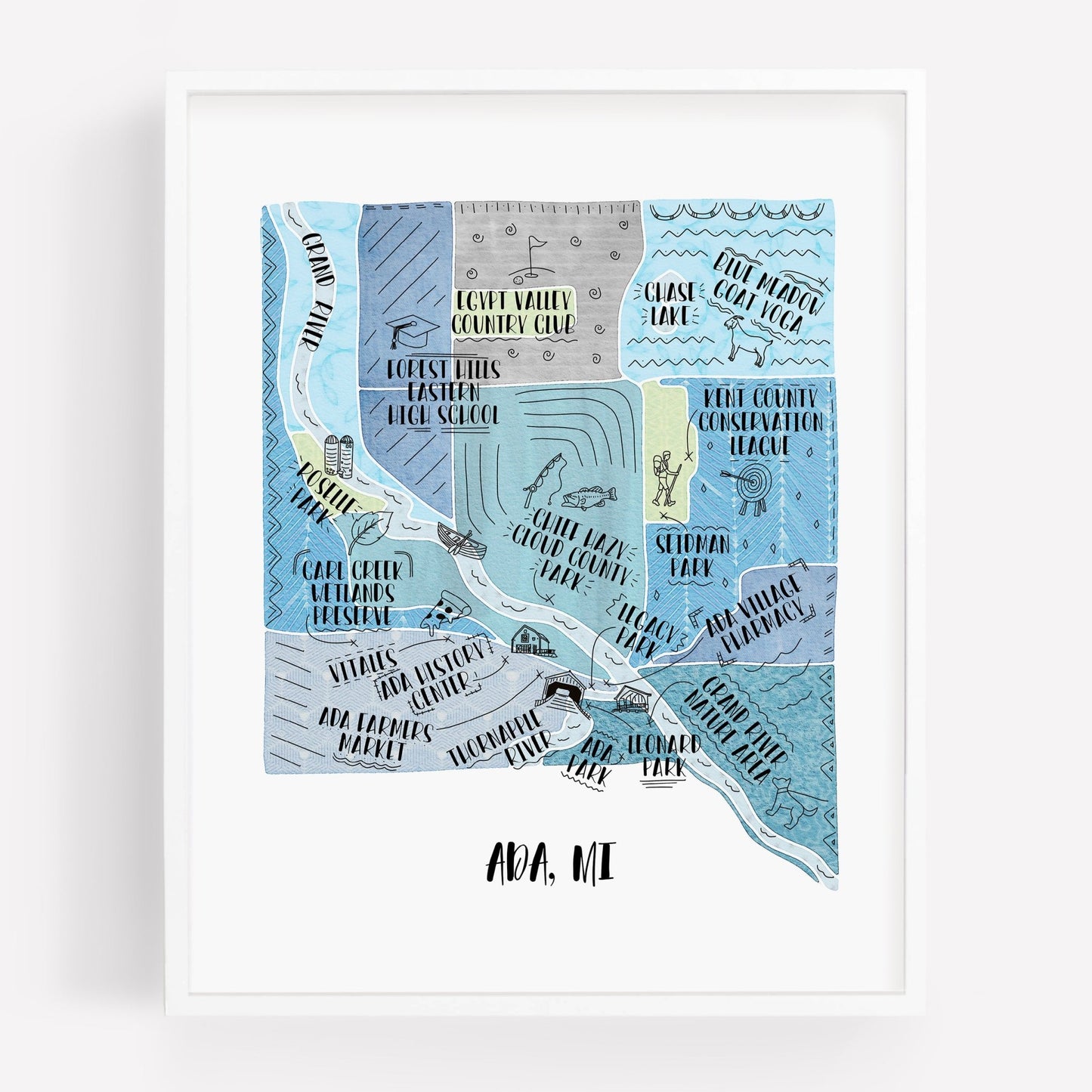 An illustrated map of Ava Michigan, as a print - Sparks House Co