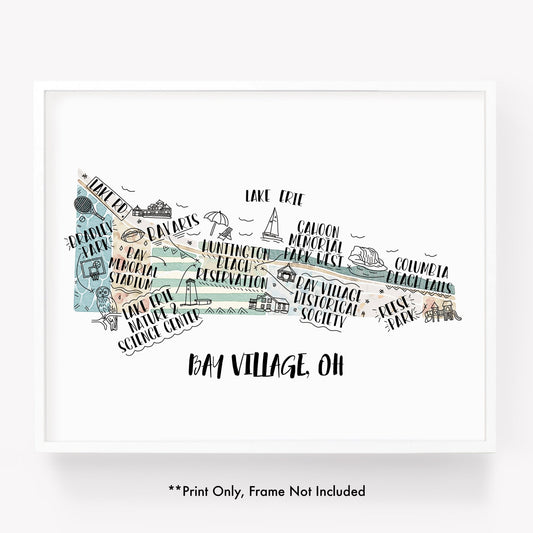 An illustrated map of Bay Village OH, as a print - Sparks House Co