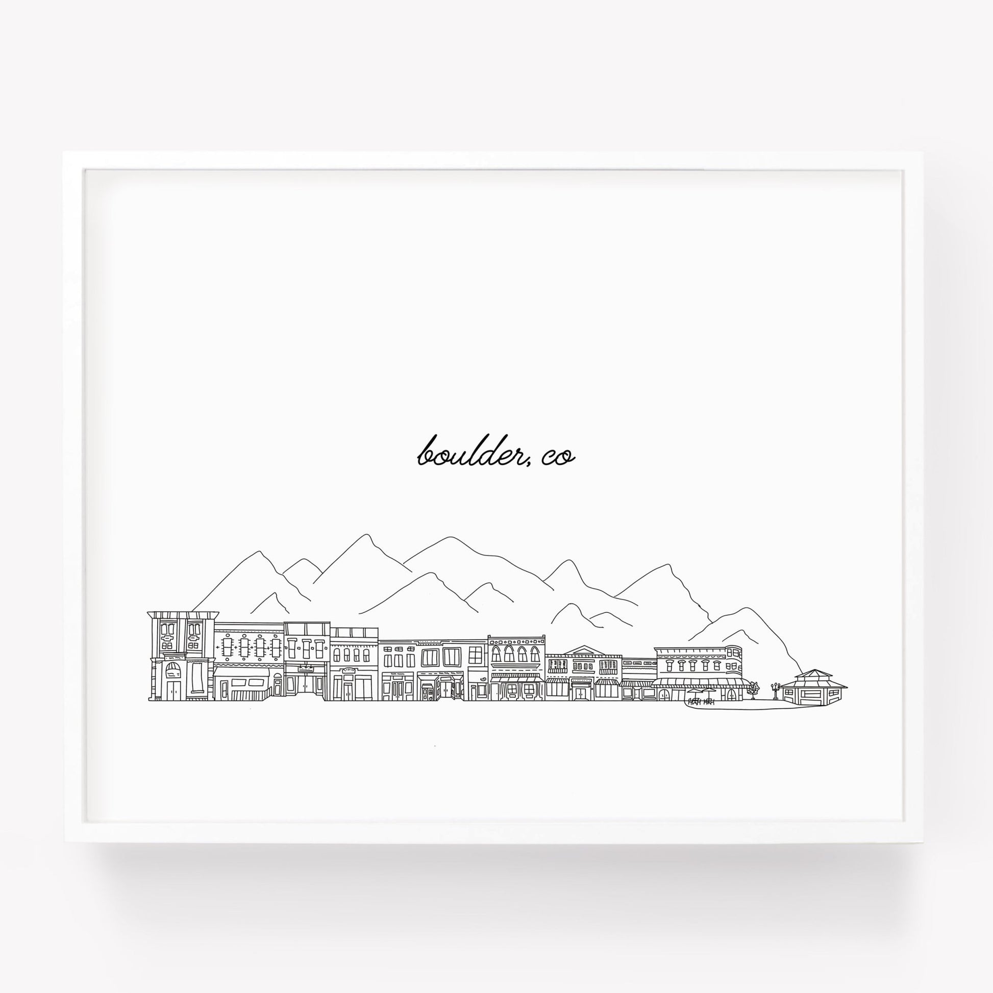 A city art print of a skyline drawing of Boulder Colorado - Sparks House Co