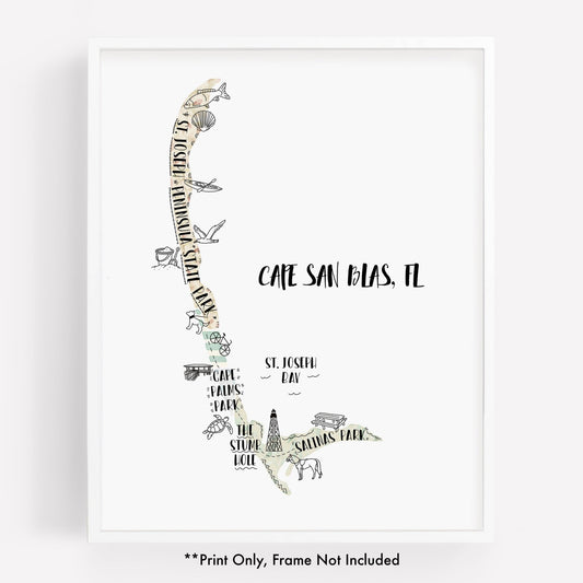 An illustrated map of Cape San Blas FL, as a print - Sparks House Co