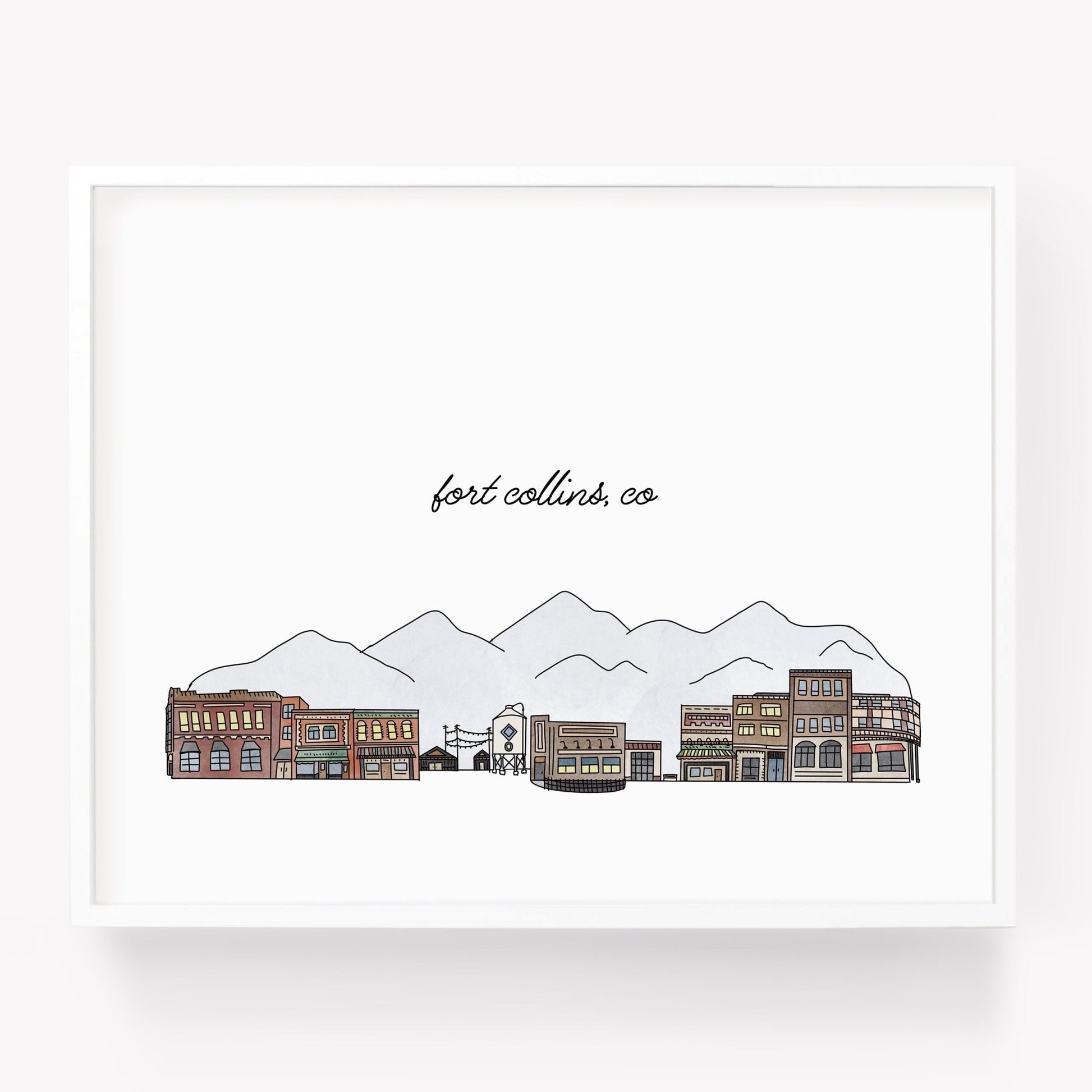 A city art print of a skyline drawing of Fort Collins Colorado - Sparks House Co