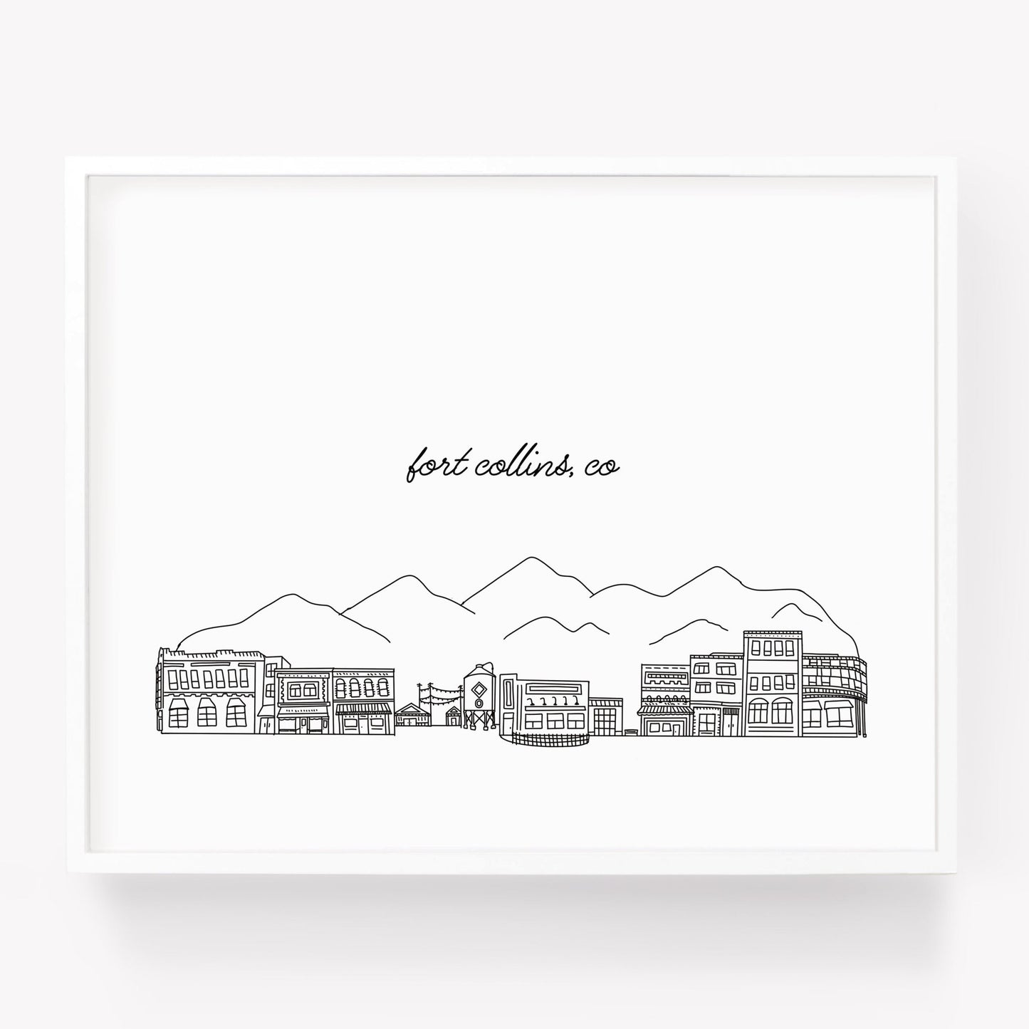A city art print of a skyline drawing of Fort Collins Colorado - Sparks House Co