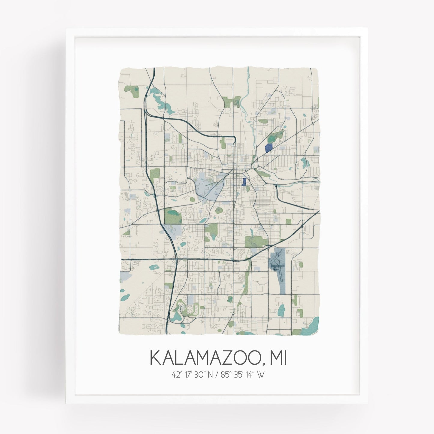 A city map print of Kalamazoo Michigan, in the color beige