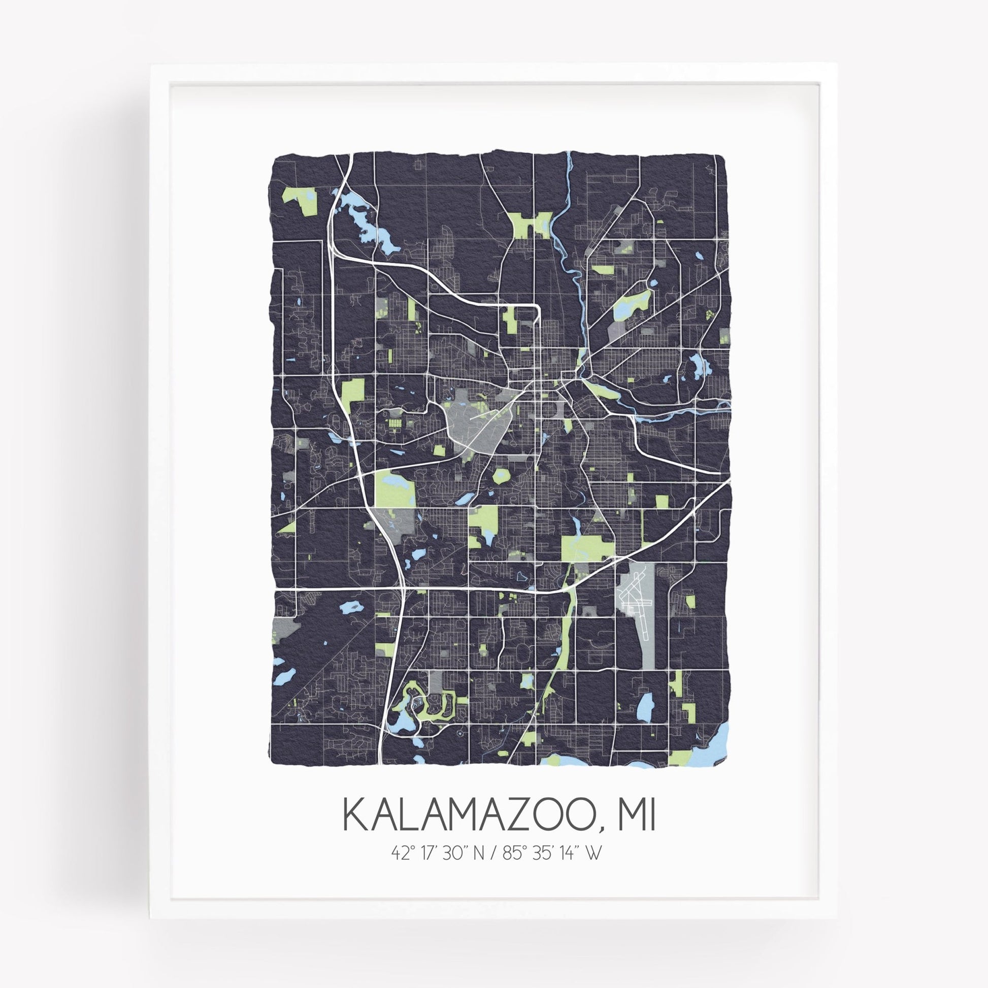 A city map print of Kalamazoo Michigan, in the color gray