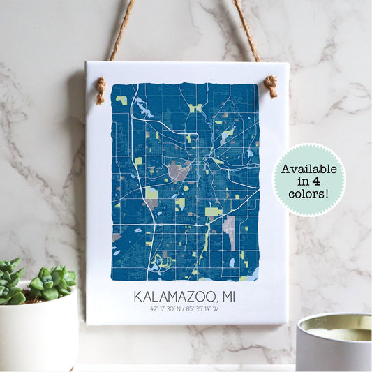 Kalamazoo MI Map Tile Sign - Map Art - City Map Michigan Souvenir - Rectangle