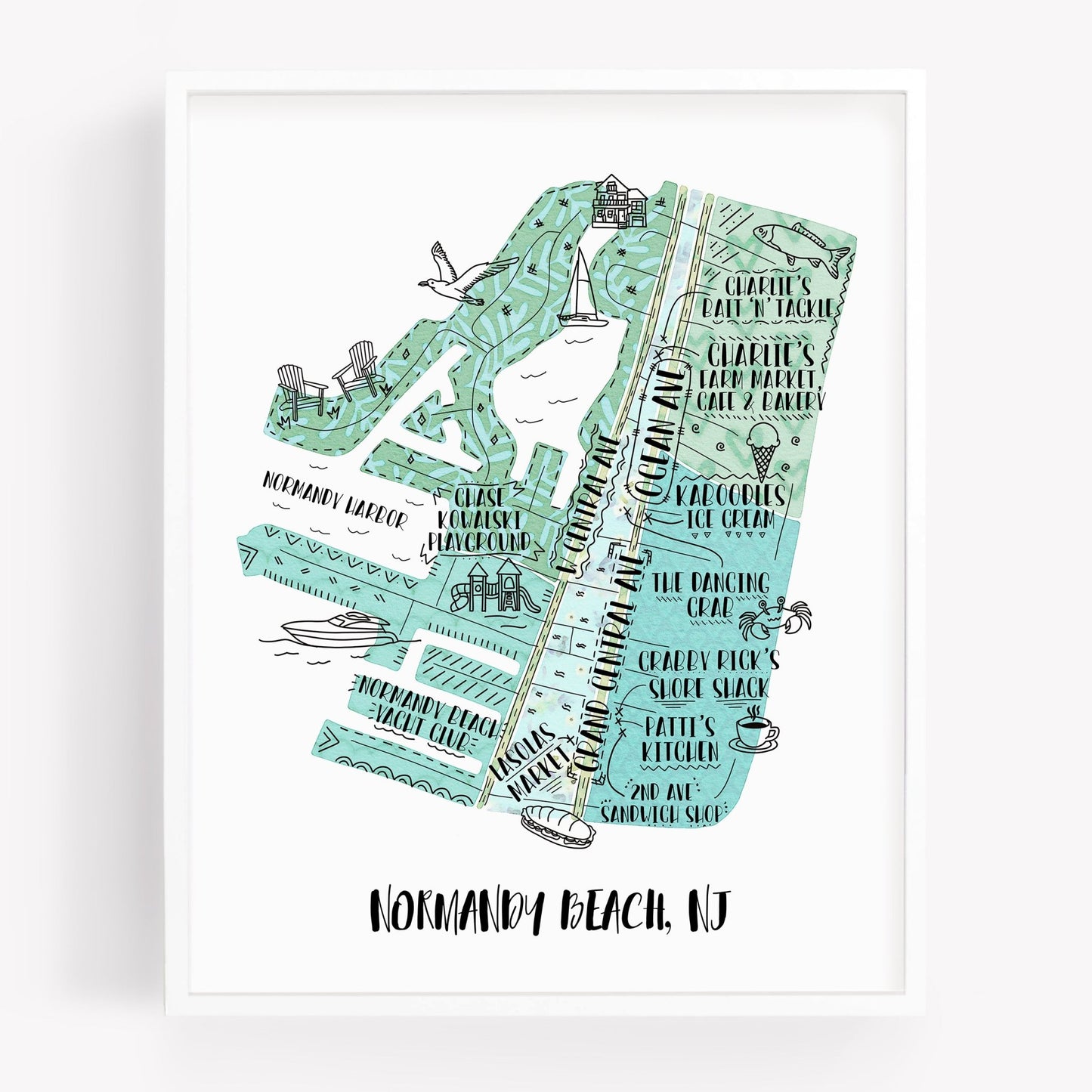 Normandy Beach NJ Map Print - Hand Drawn Map Poster - City Map New Jersey Souvenir