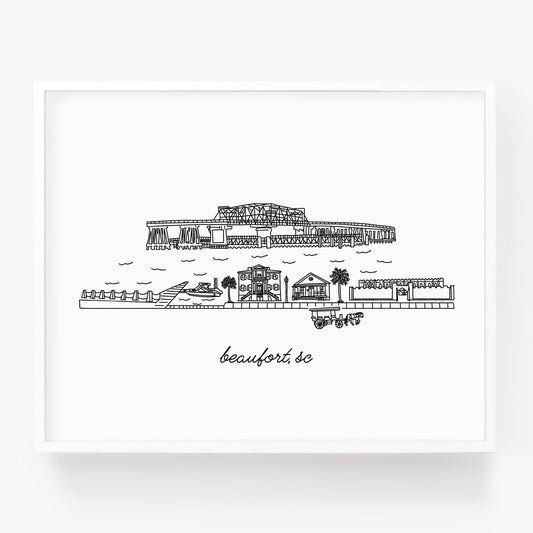 A city art print of a skyline drawing of Beaufort South Carolina - Sparks House Co
