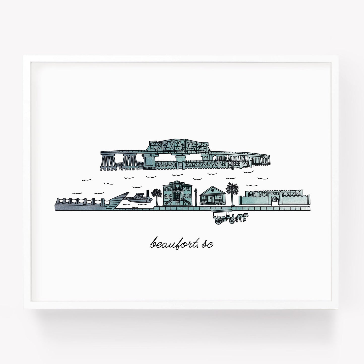 A city art print of a skyline drawing of Beaufort South Carolina - Sparks House Co
