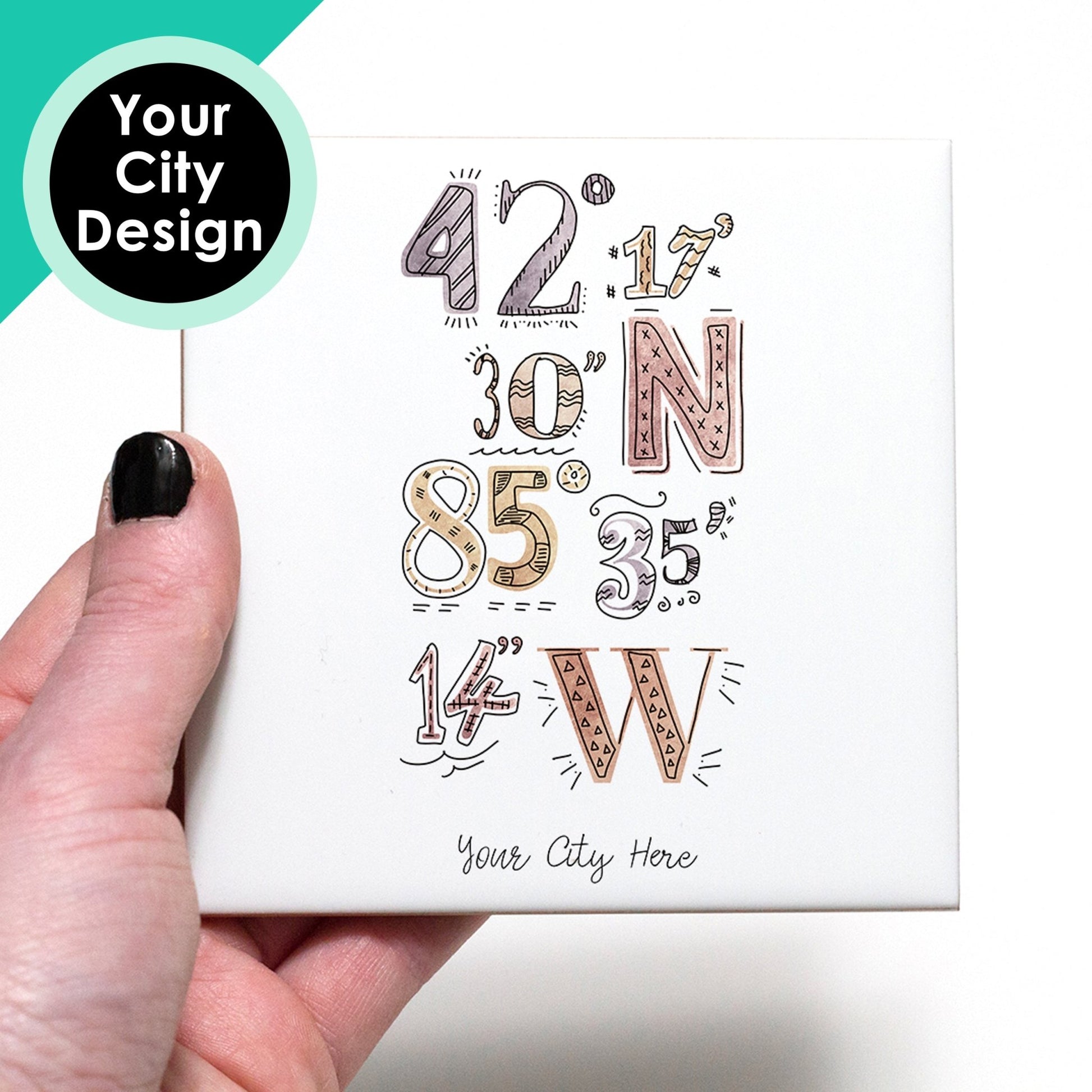 Custom City Art Coasters - Watercolor Coordinates Drawing For Your Hometown (Set of 4)