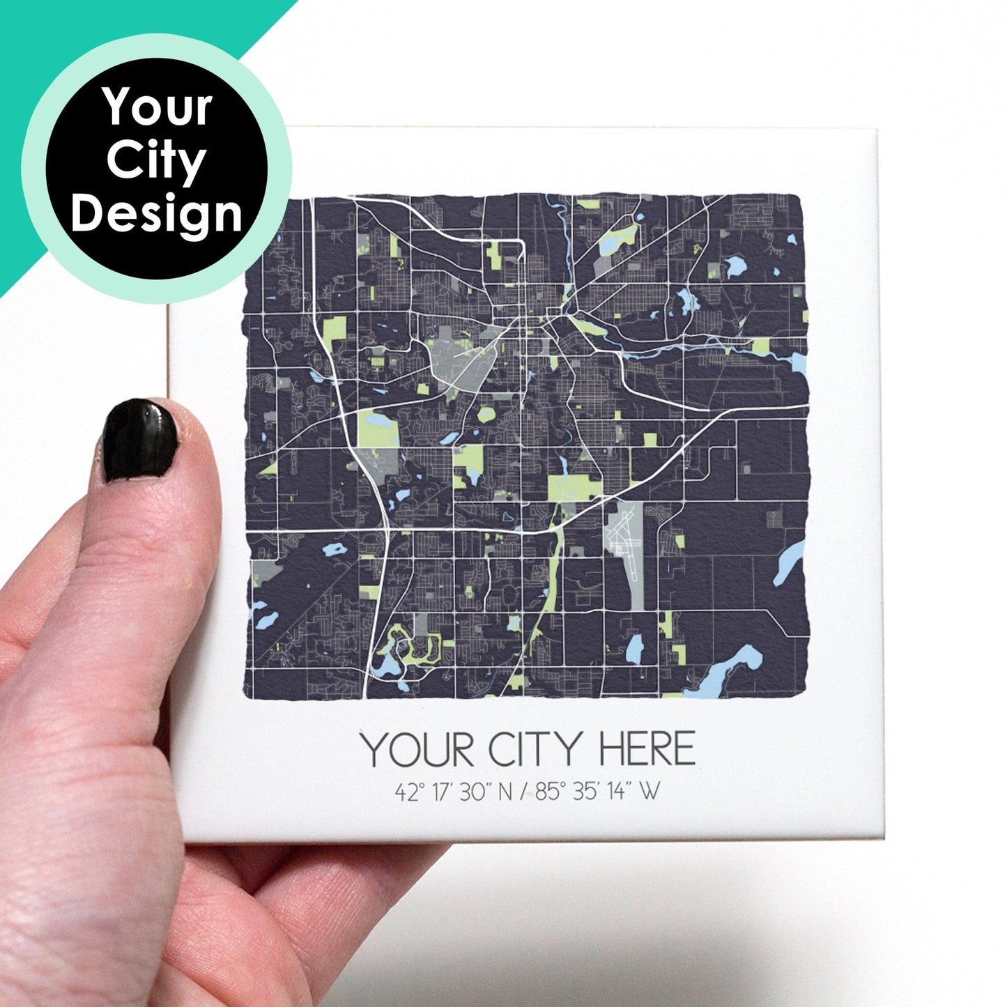 Custom City Map Coasters - Souvenir of Your Hometown (Set of 4)