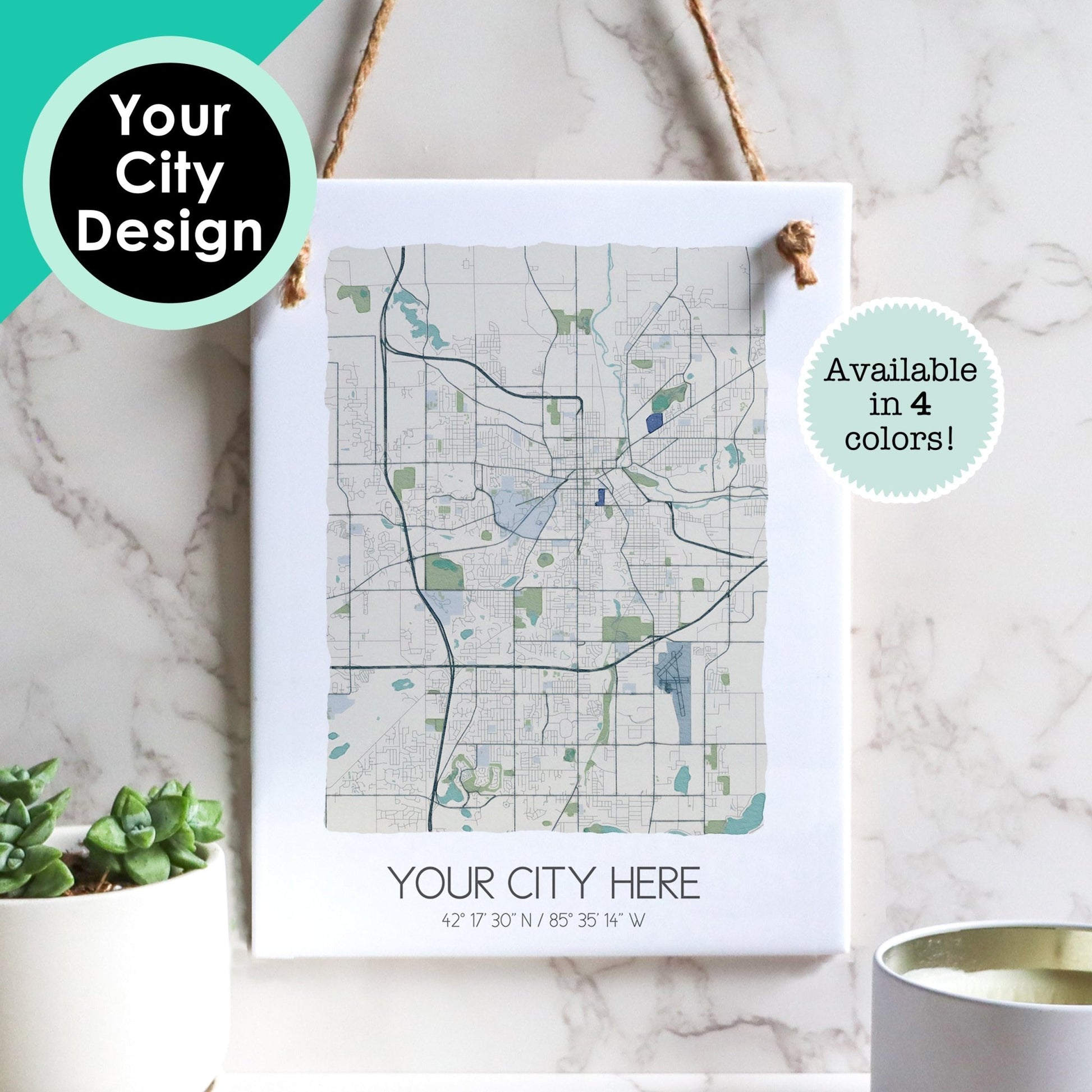 Custom City Map Tile Sign - Souvenir of Your Hometown - Rectangle