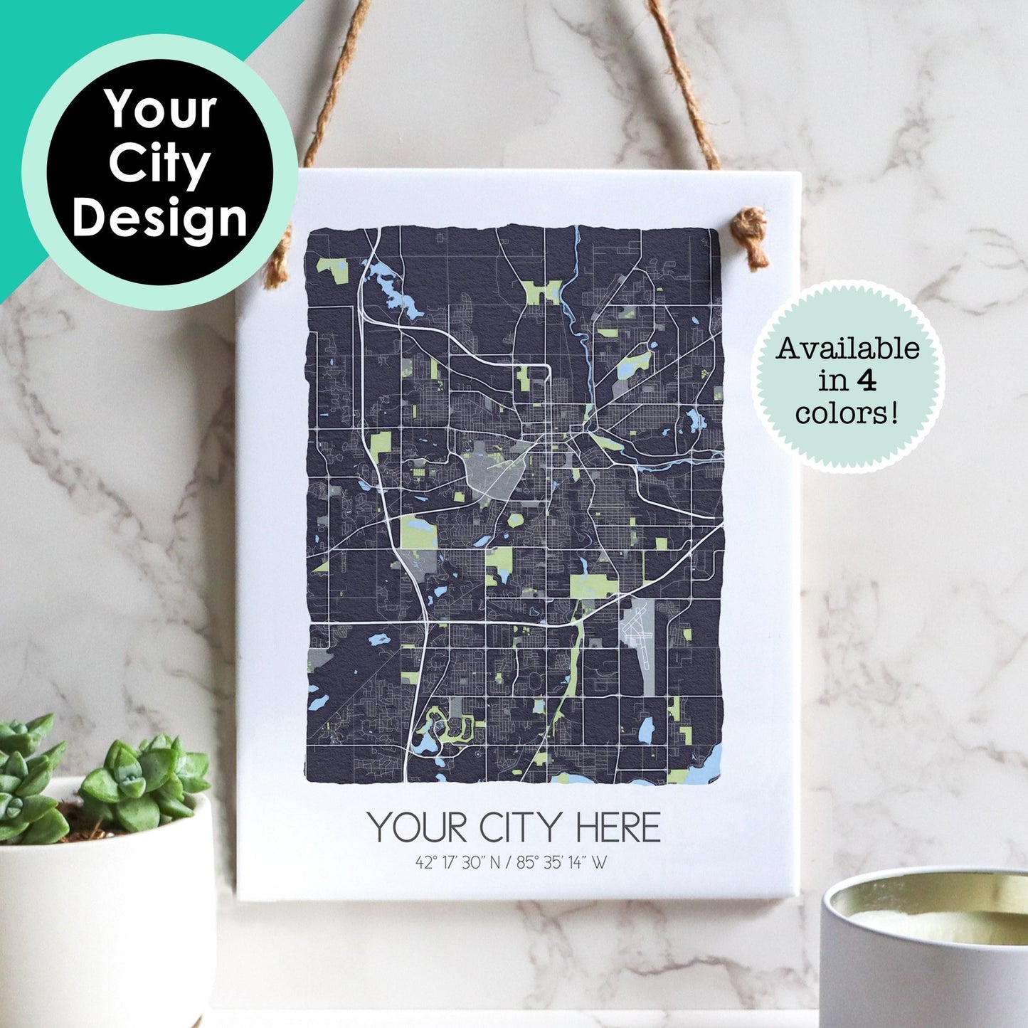 Custom City Map Tile Sign - Souvenir of Your Hometown - Rectangle