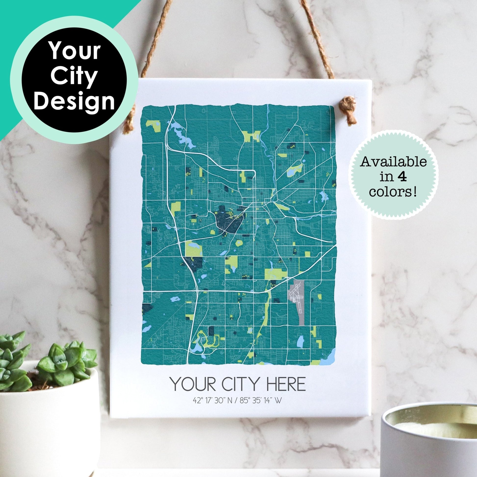 Custom City Map Tile Sign - Souvenir of Your Hometown - Rectangle