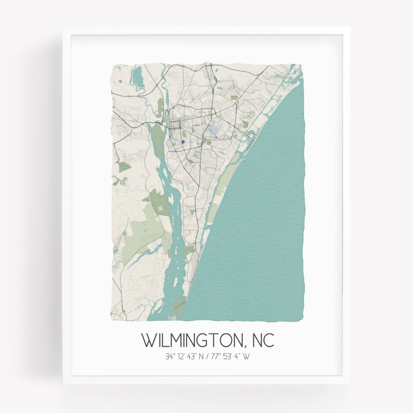 A city map print of Wilmington North Carolina, in the color beige