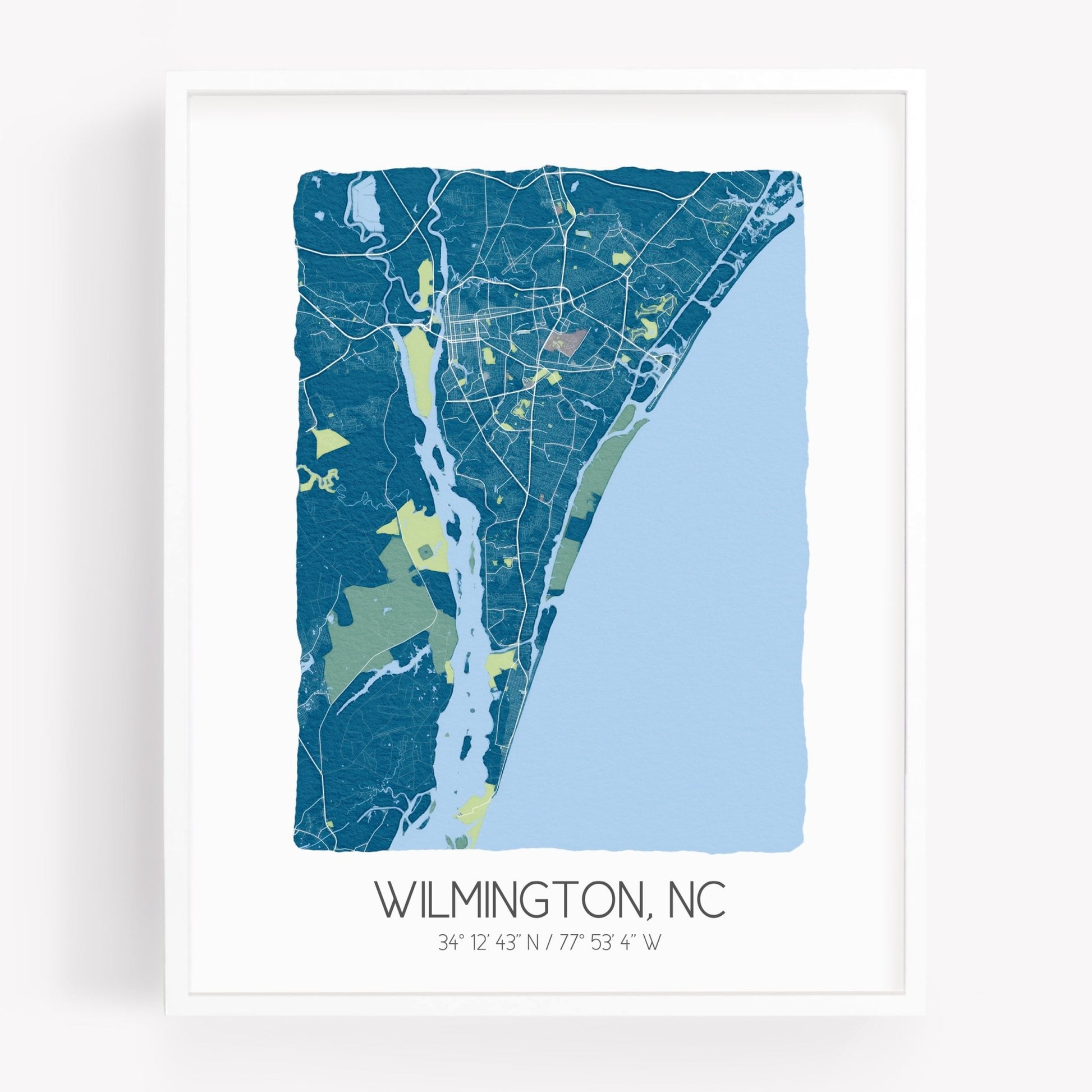 A city map print of Wilmington North Carolina, in the color blue