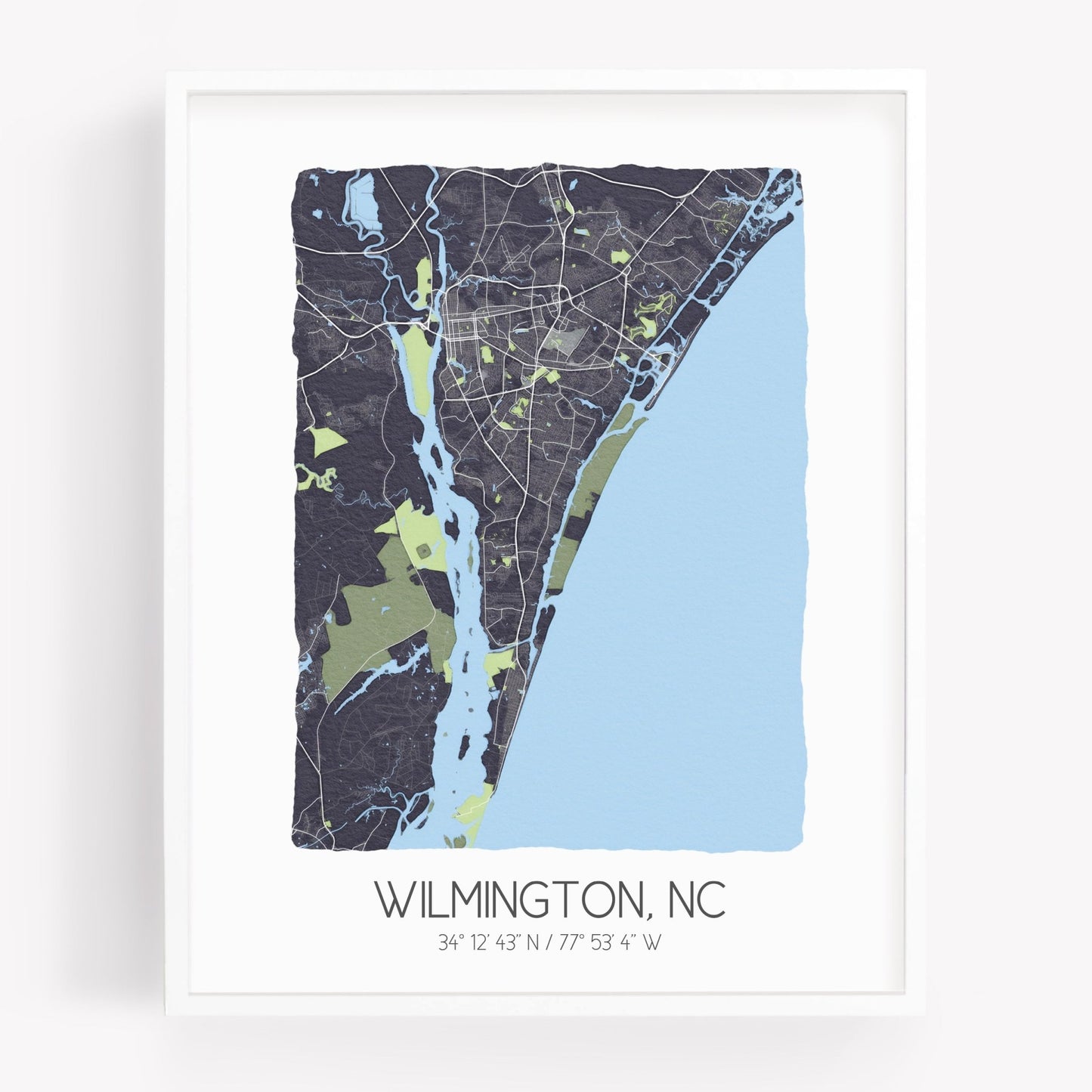 A city map print of Wilmington North Carolina, in the color gray