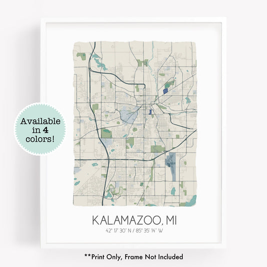 A city map print of Kalamazoo Michigan - Sparks House Co