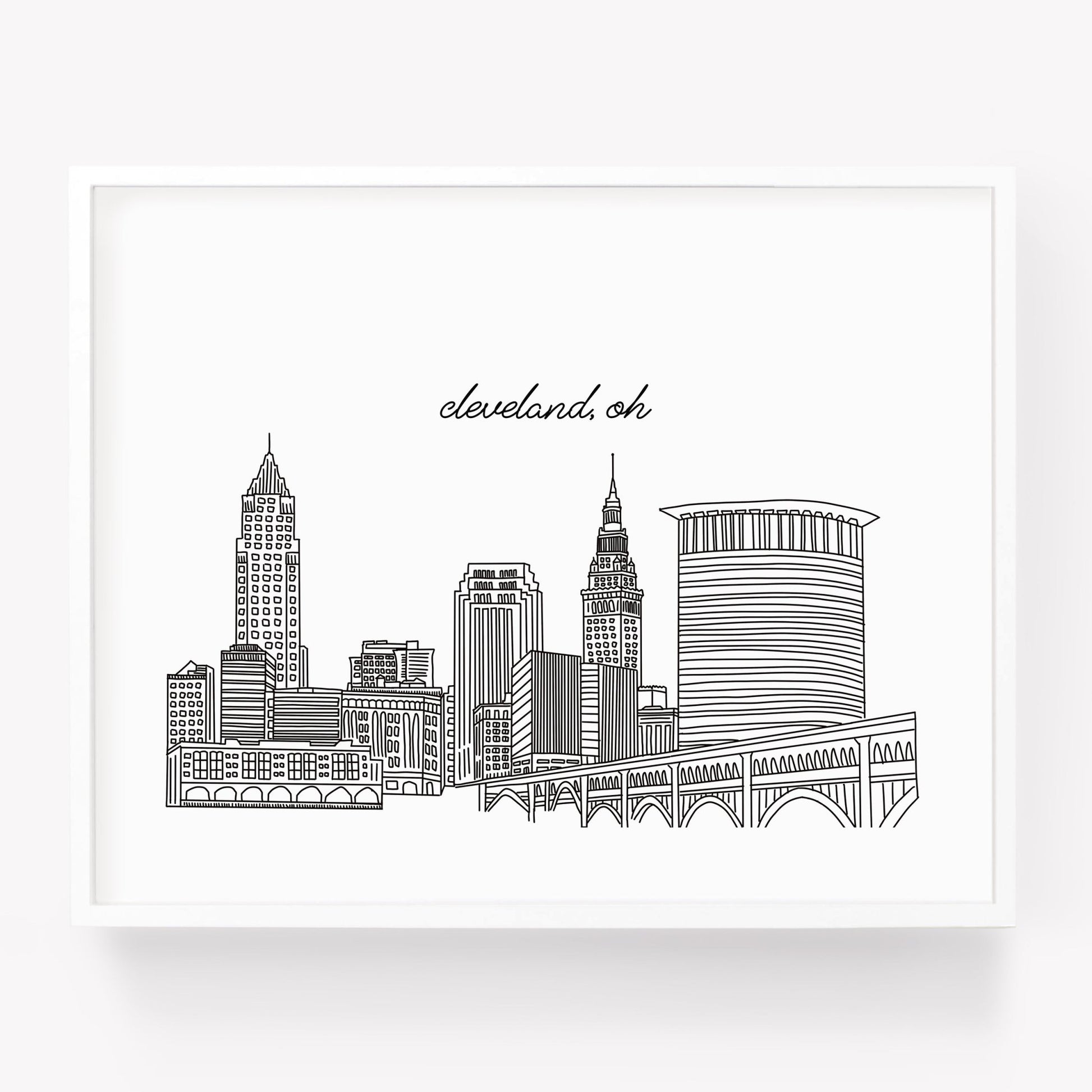 A city art print of a skyline drawing of Cleveland Ohio - Sparks House Co