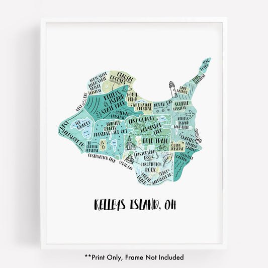 An illustrated map of Kelleys Island OH, as a print - Sparks House Co