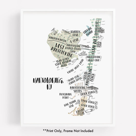 An illustrated map of Mantoloking NJ, as a print - Sparks House Co